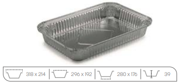 BANDEJA ALU. 52200 296x192x39MM PAQ.  50 UND. 