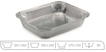 BANDEJA ALU.  52400 300x240x50MM PAQ.  100 UND.